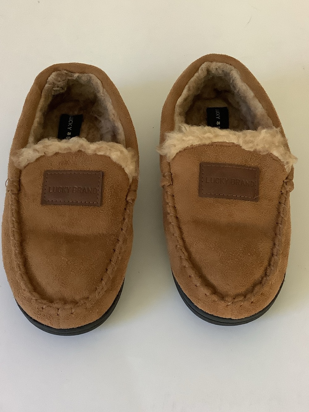 Lucky Brand Kids Brown Faux-Shearling Moccasin Slippers Unisex